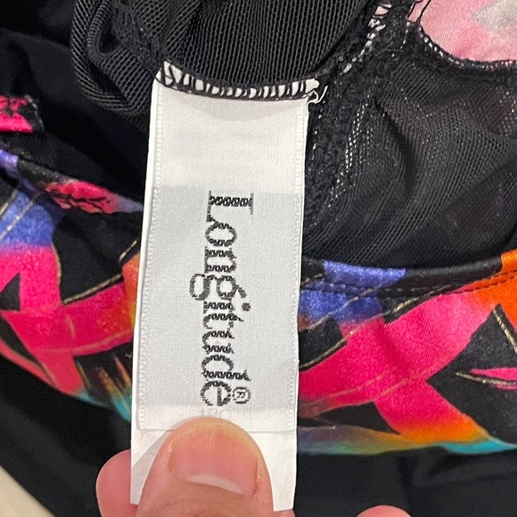 Longitude Black Tankini Swim Top Tie Front Abstract Print Size 14 - Picture 3 of 6